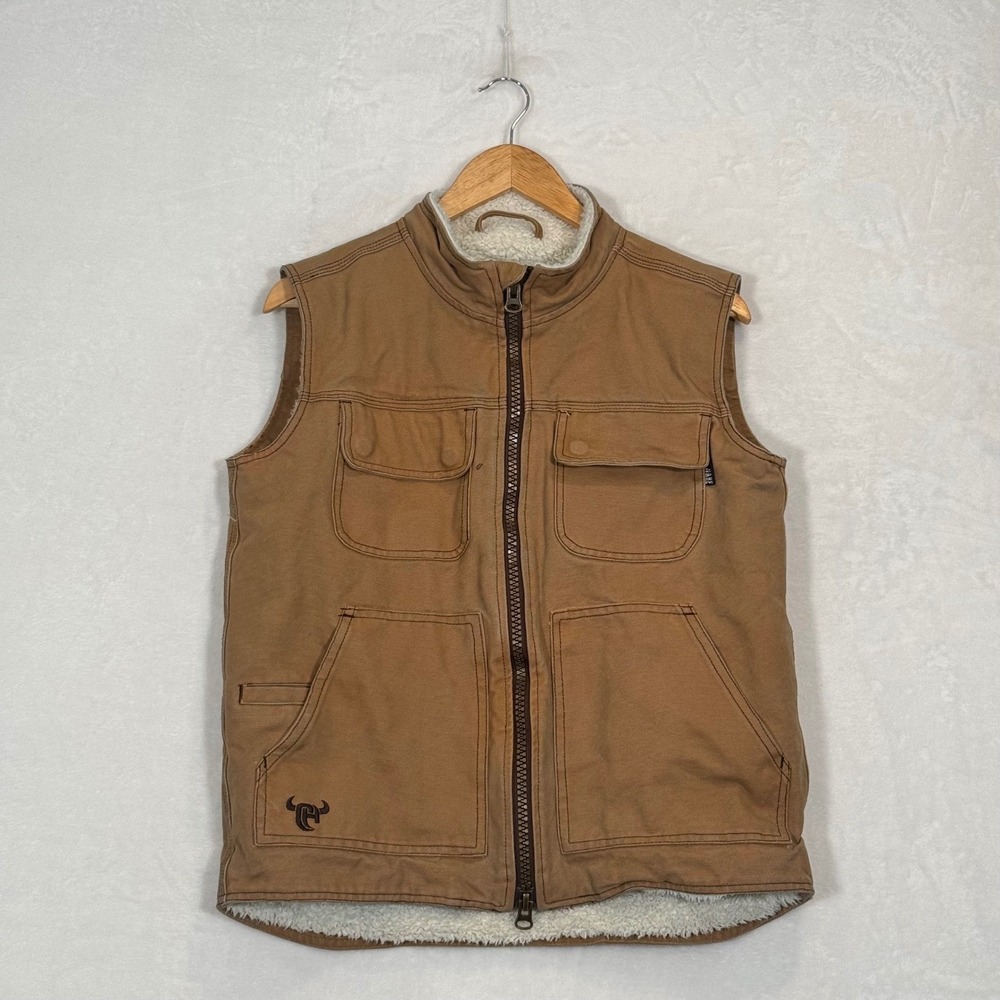 Hardware Brown‎ Canvas Sherpa Lined Rugged Ranch Gear Vest Small